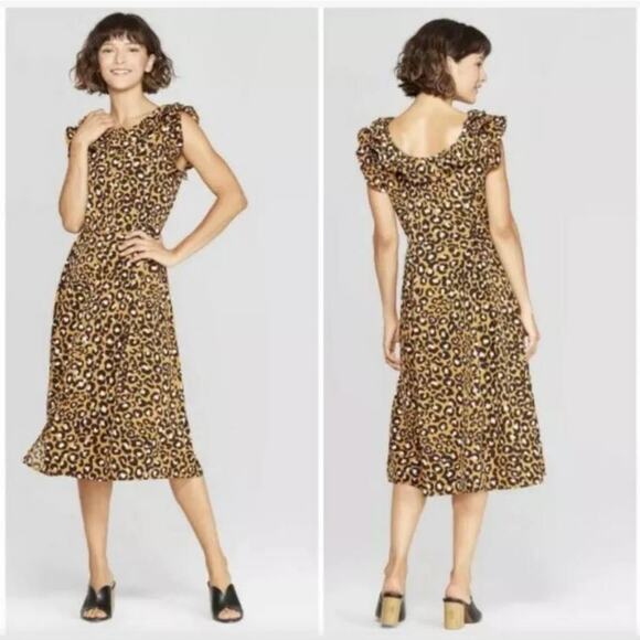 Who What Wear Dress Medium Leopard Ruffle Feminine‎ Resort Mediterranean Cruise - Picture 2 of 12